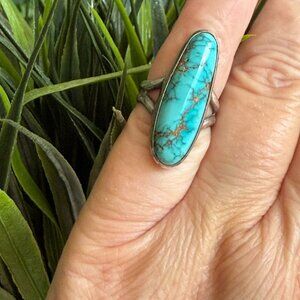 Vintage Turquoise Ring Size 4.5 Native American Sterling Silver Elongated